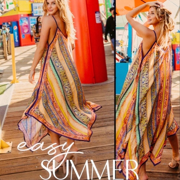 Flying Tomato Boho Print V Neck Sleeveless Hanky Hem Midi Dress - Picture 8 of 10